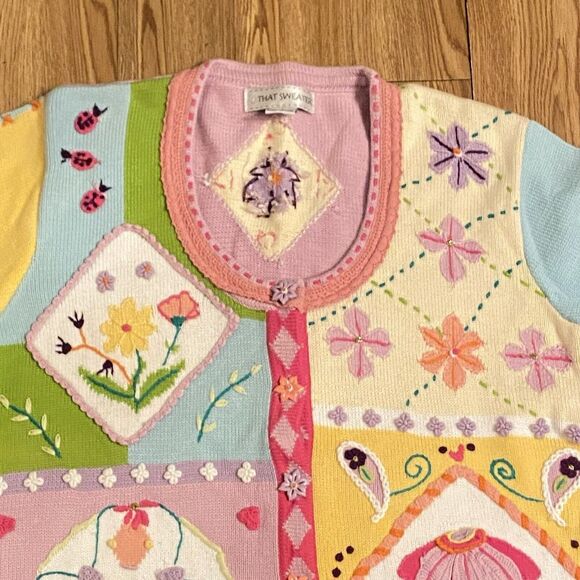 VTG Sweater Women's M That Sweater Beaded Beautiful Floral Designs Nice - Picture 2 of 12